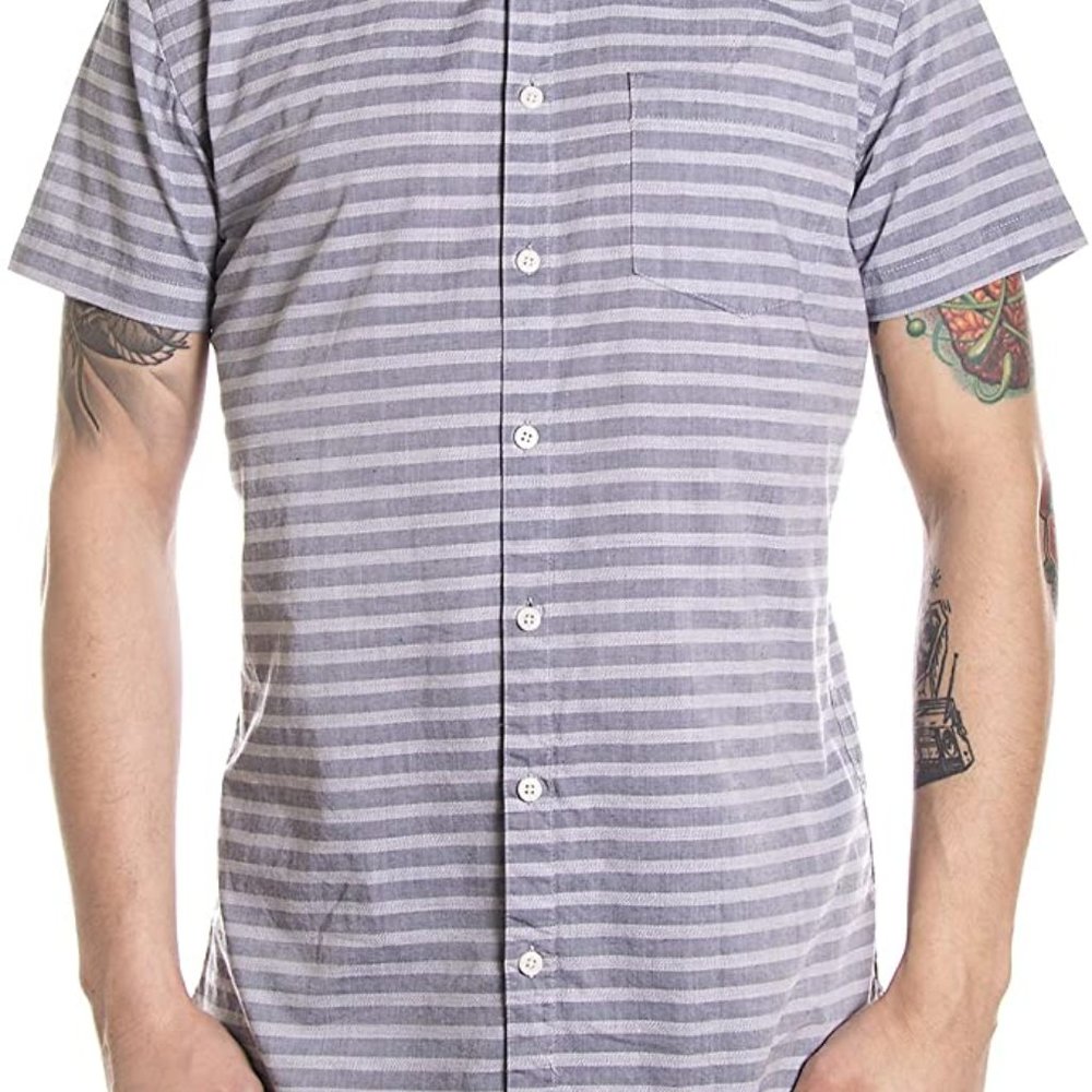 NWT Men's Minimum Blue Striped Button Down Collard Shirt - Size Small